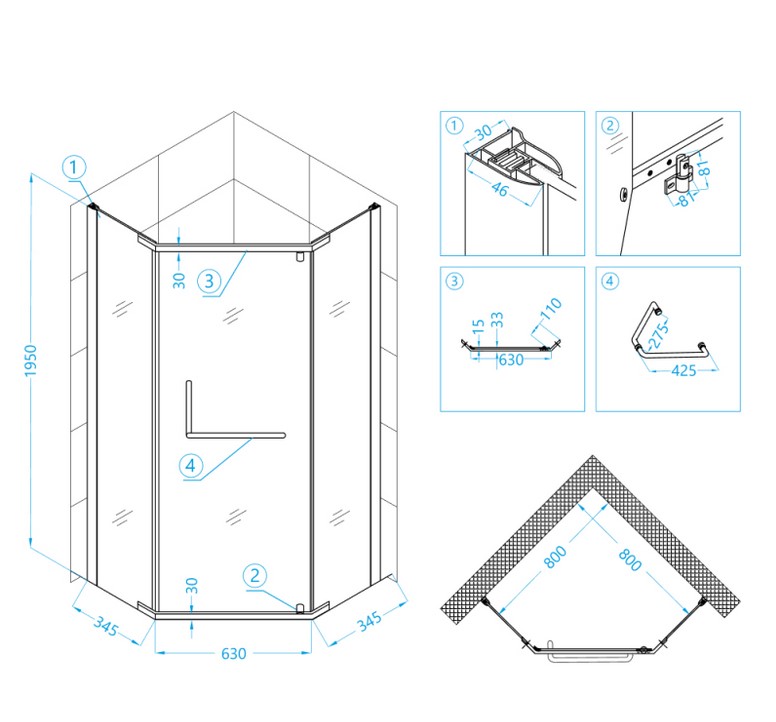 RGW Passage Душевой уголок 80х80х195h см, Easy Clean, стекло прозрачное 6 мм, цвет: черный матовый 35088188-14