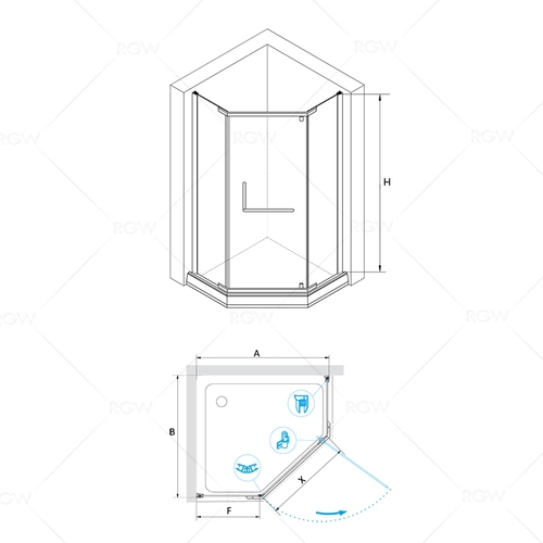 RGW Passage Душевой уголок 100х100х195h см, Easy Clean, стекло прозрачное 6 мм, цвет: черный матовый 35088100-14