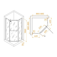 RGW Passage Душевой уголок 90х90х195h см, универ., Easy Clean, стекло матовое 6 мм, цвет: черный мат 35088199-24