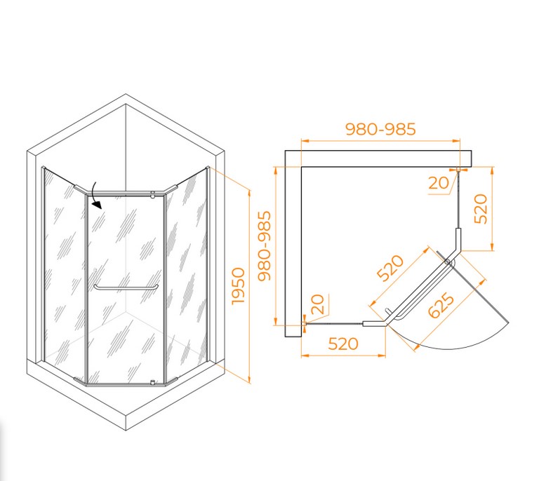 RGW Passage Душевой уголок 100х100х195h см, Easy Clean, стекло матовое 6 мм, цвет: черный матовый 35088100-24