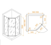 RGW Passage Душевой уголок 100х100х195h см, Easy Clean, стекло матовое 6 мм, цвет: черный матовый 35088100-24