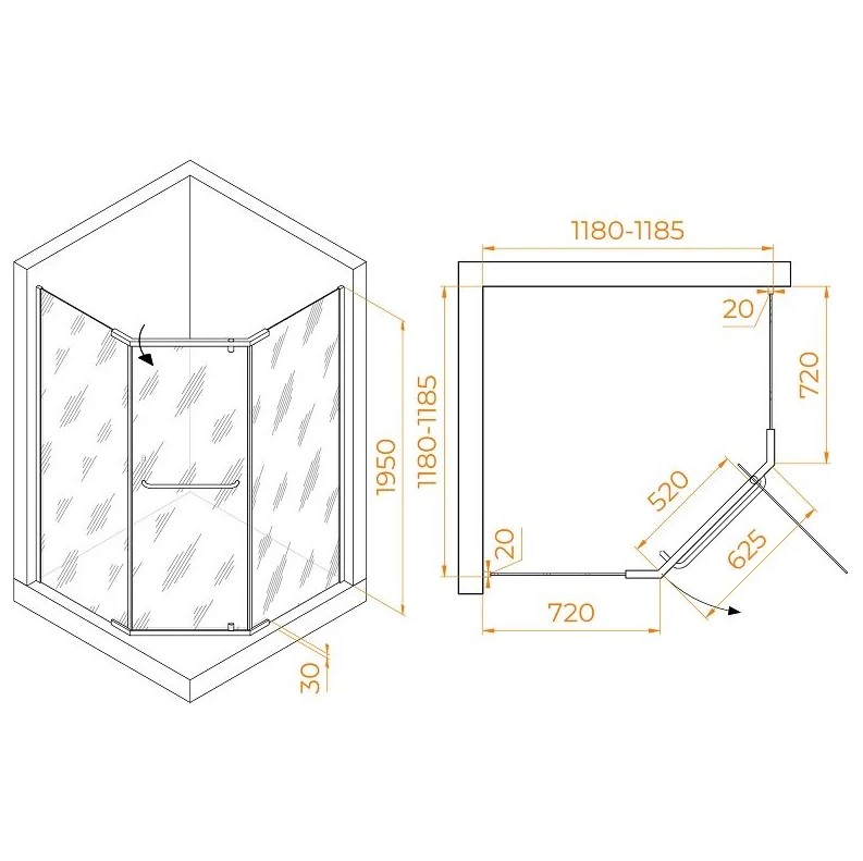 RGW Passage Душевой уголок 120х120х195h см, Easy Clean, стекло матовое 6 мм, цвет: черный матовый 35088122-24