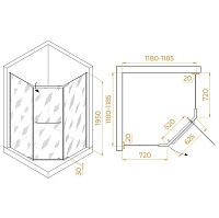 RGW Passage Душевой уголок 120х120х195h см, Easy Clean, стекло матовое 6 мм, цвет: черный матовый 35088122-24