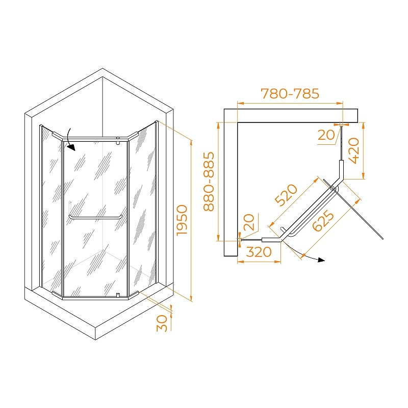 RGW Passage Душевой уголок 80х90х195h см, Easy Clean, стекло прозрачное 6 мм, цвет: хром глянцевый 35089189-11