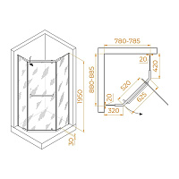 RGW Passage Душевой уголок 80х90х195h см, Easy Clean, стекло прозрачное 6 мм, цвет: хром глянцевый 35089189-11