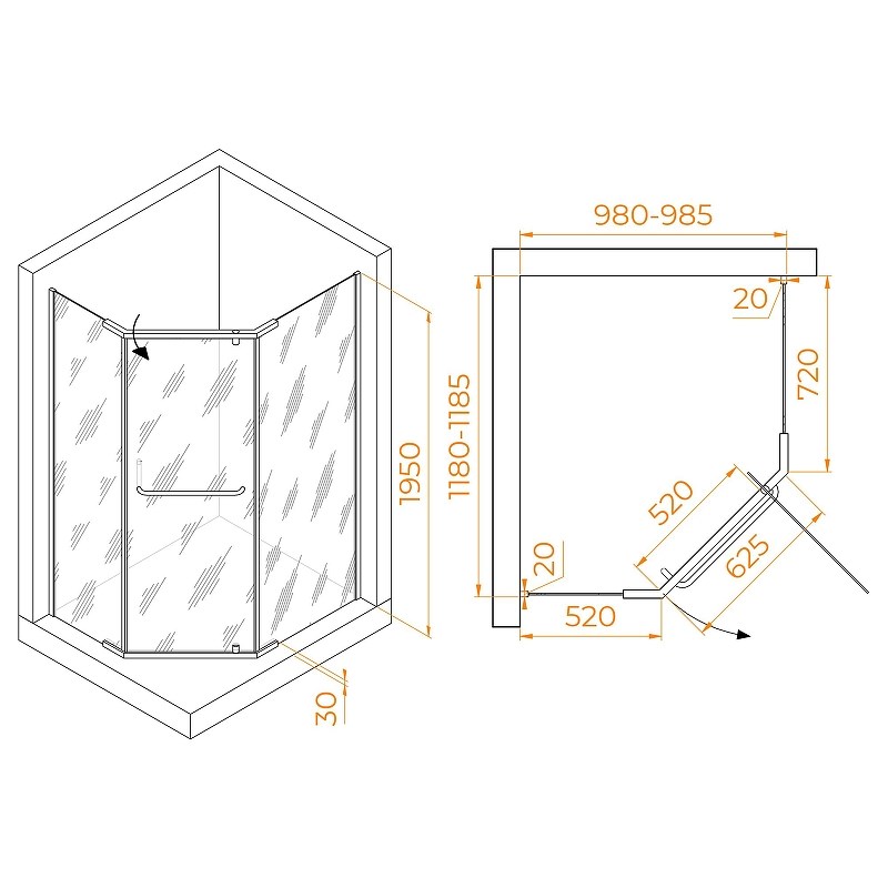 RGW Passage Душевой уголок 100х120х195h см, Easy Clean, стекло прозрачное 6 мм, цвет: хром глянцевый 35089102-11
