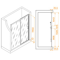 RGW Passage Душевая дверь в нишу, Easy Clean 160х195h см, стекло матовое 6 мм, цвет: хром глянцевый 350801716-21