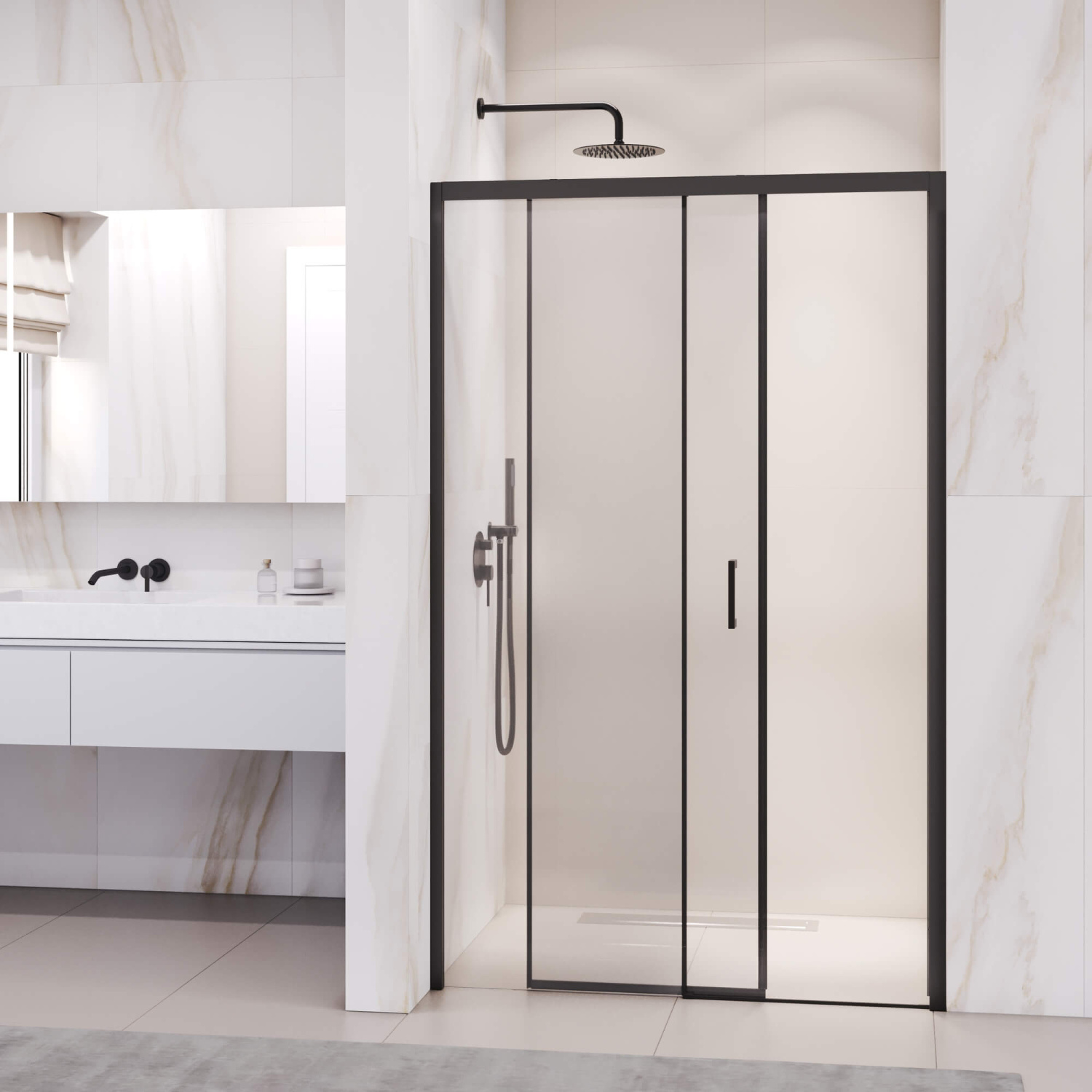 RGW Passage Душевая дверь в нишу, Easy Clean, 130х195h см, стекло прозрачное 6 мм, цвет: черный мат. 350801713-14