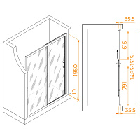 RGW Passage Душевая дверь в нишу, Easy Clean, 150х195h см, стекло прозрачное 6 мм, цвет: черный мат. 350801715-14