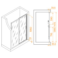 RGW Passage Душевая дверь в нишу, Easy Clean 140х195h см, стекло матовое 6 мм, цвет: черный матовый 350801714-24