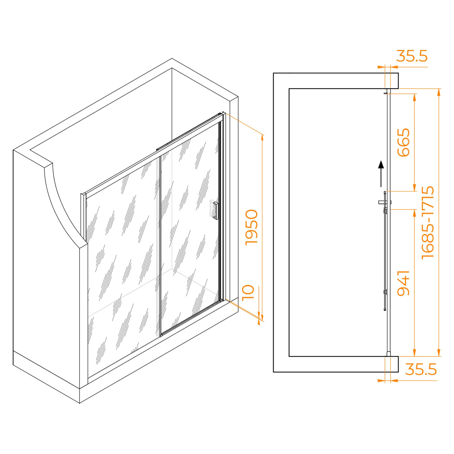 RGW Passage Душевая дверь в нишу, Easy Clean 170х195h см, стекло матовое 6 мм, цвет: черный матовый 350801717-24