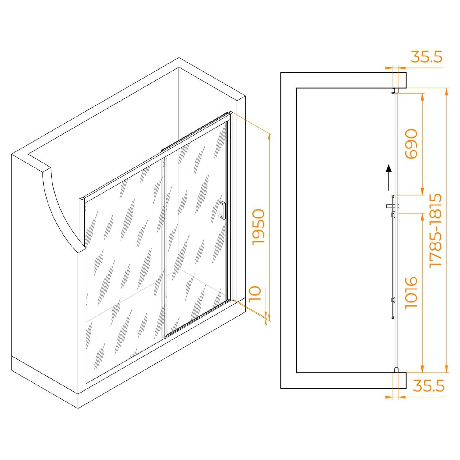 RGW Passage Душевая дверь в нишу, Easy Clean 180х195h см, стекло матовое 6 мм, цвет: черный матовый 350801718-24