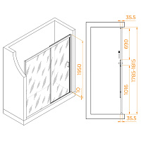 RGW Passage Душевая дверь в нишу, Easy Clean 180х195h см, стекло матовое 6 мм, цвет: черный матовый 350801718-24