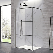 RGW Душевое ограждение walk-in универсальное, 90х200h см, стекло рифленое 8 мм, цвет: черный матовый 06100909-224