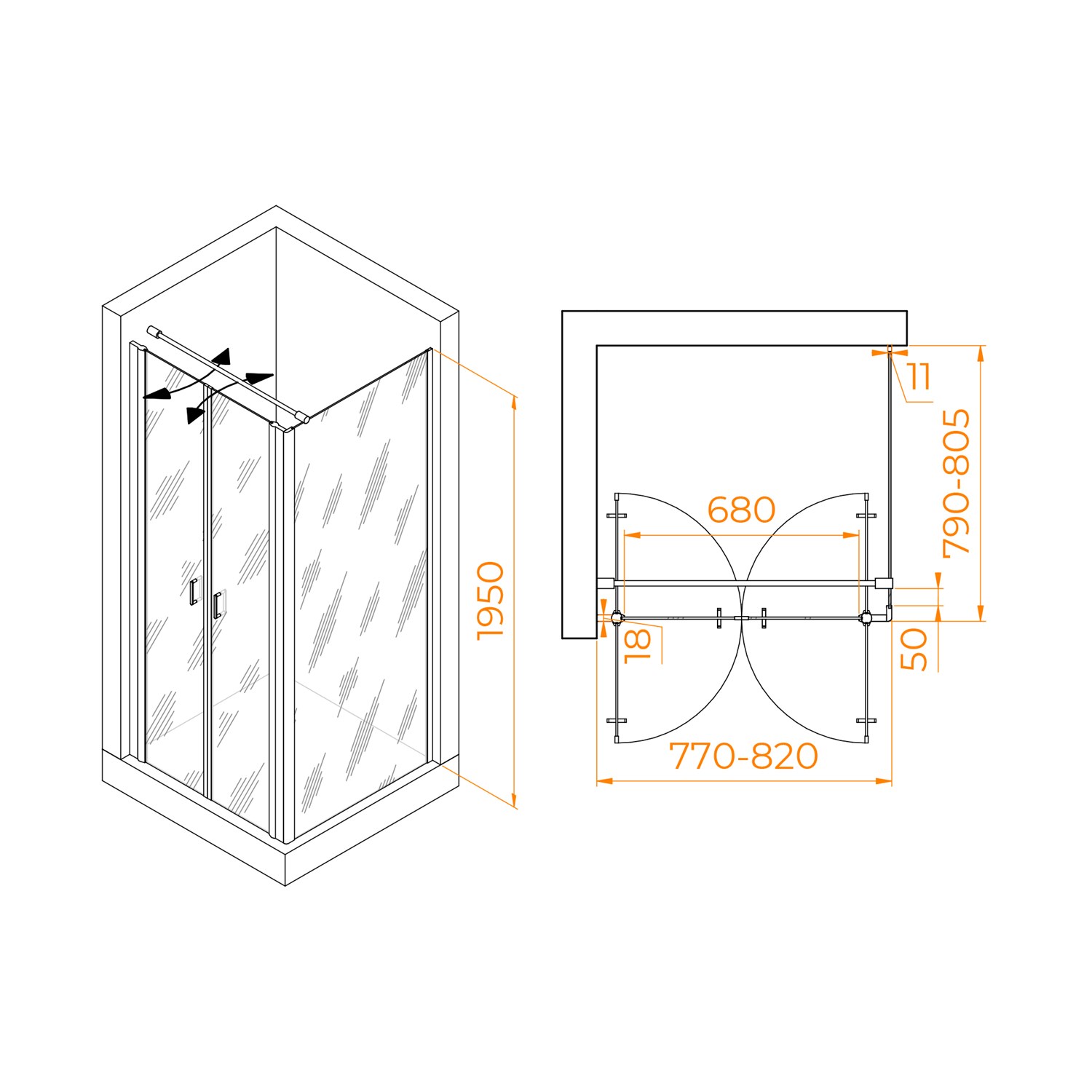 RGW Passage Душевой уголок 80х80х195h см, Easy Clean, стекло прозрачное 6 мм, цвет: черный матовый 060813488-014