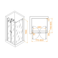 RGW Passage Душевой уголок 80х80х195h см, Easy Clean, стекло прозрачное 6 мм, цвет: черный матовый 060813488-014