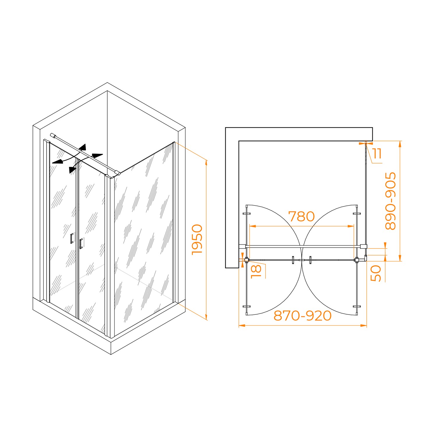RGW Passage Душевой уголок 90х90х195h см, универсальный, Easy Clean, цвет: черный матовый 060813499-014