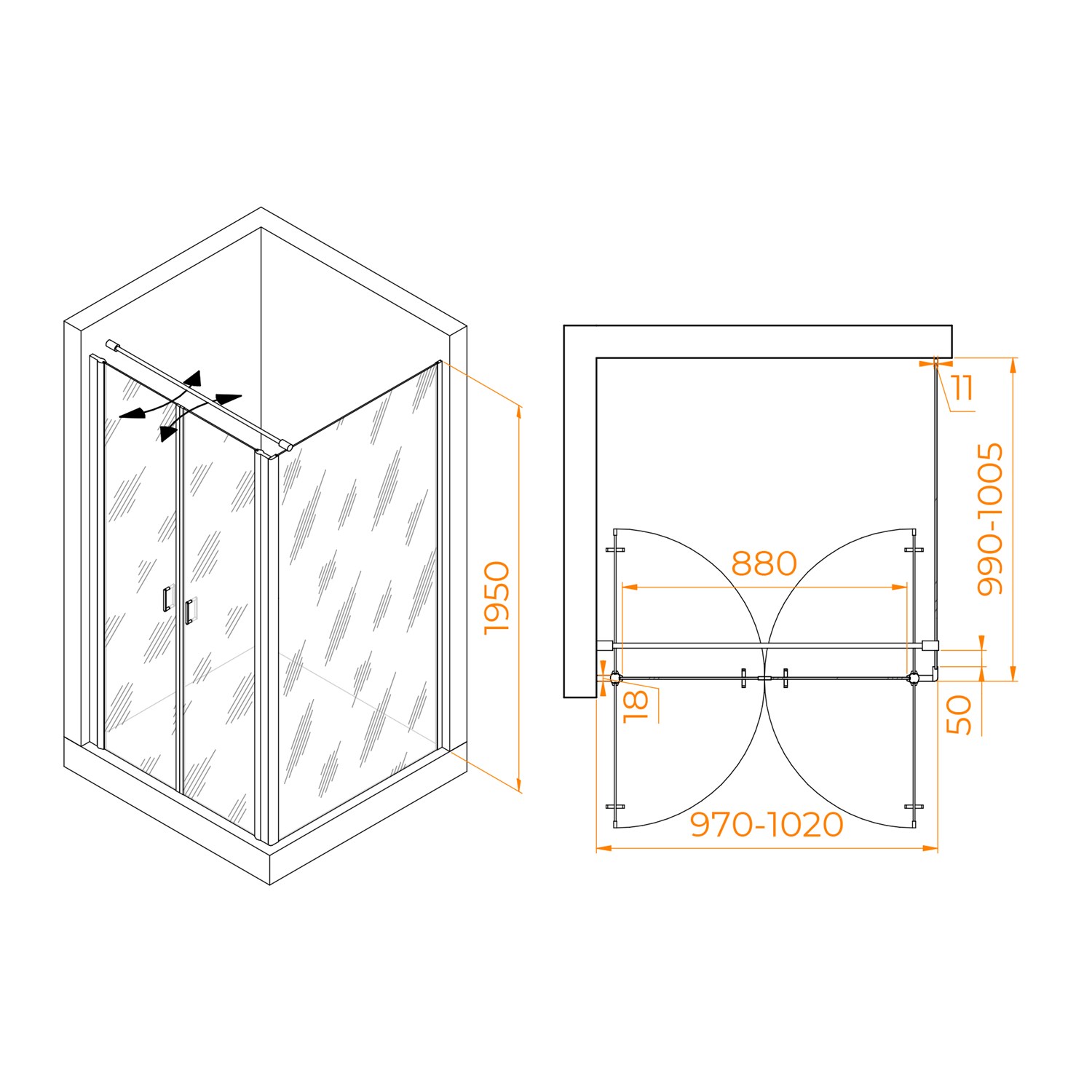 RGW Passage Душевой уголок 100х100х195h см, универсальный, Easy Clean, цвет: черный матовый 060813400-014