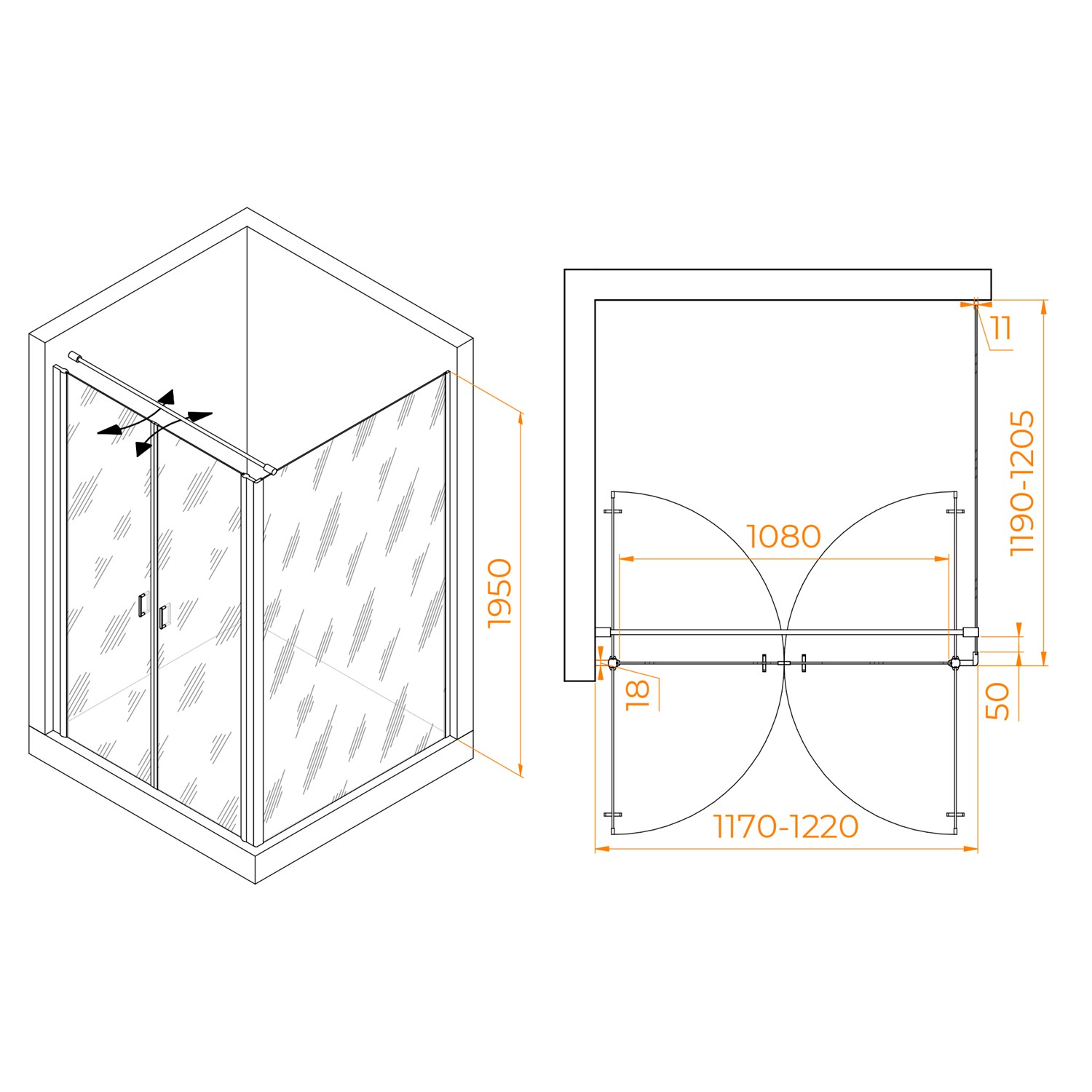 RGW Passage Душевой уголок 120х120х195h см, универсальный, Easy Clean, цвет: черный матовый 060813422-014