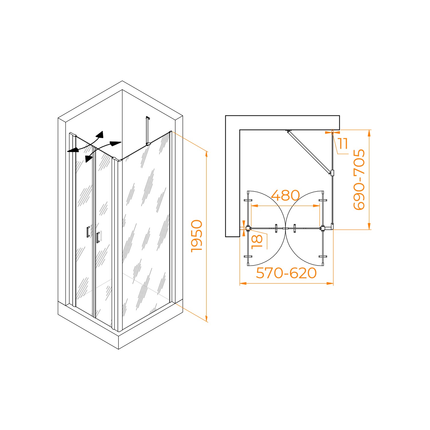 RGW Passage Душевой уголок 60х70х195h см, универсальный, Easy Clean, цвет: хром глянцевый 060814467-11