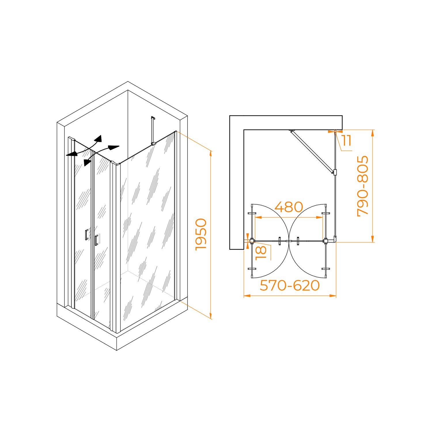 RGW Passage Душевой уголок 60х80х195h см, универсальный, Easy Clean, цвет: хром глянцевый 060814468-11