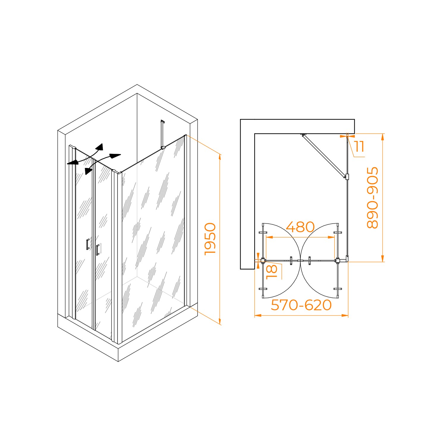 RGW Passage Душевой уголок 60х90х195h см, универсальный, Easy Clean, цвет: хром глянцевый 060814469-11