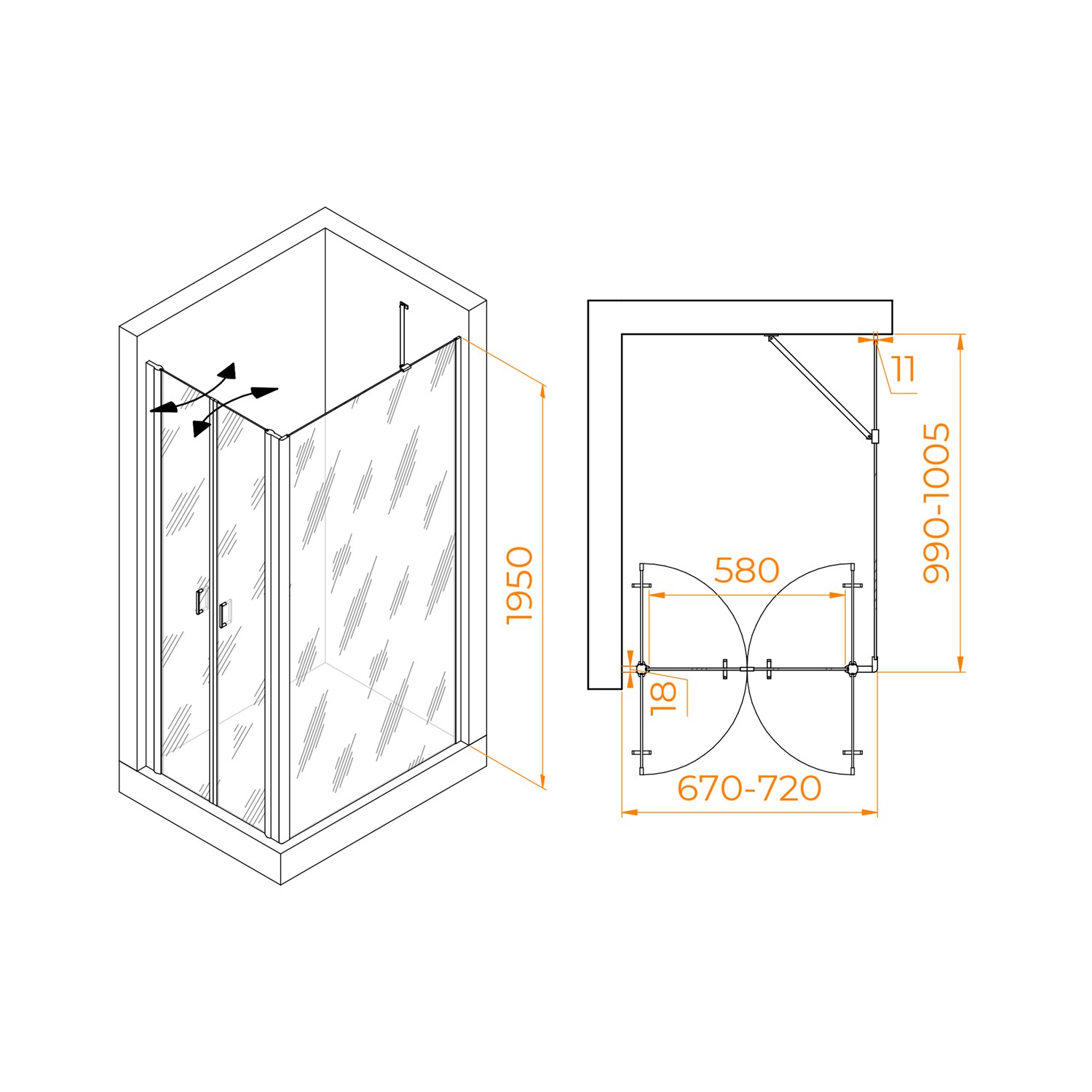 RGW Passage Душевой уголок 70х100х195h см, универсальный, Easy Clean, цвет: хром глянцевый 060814470-11