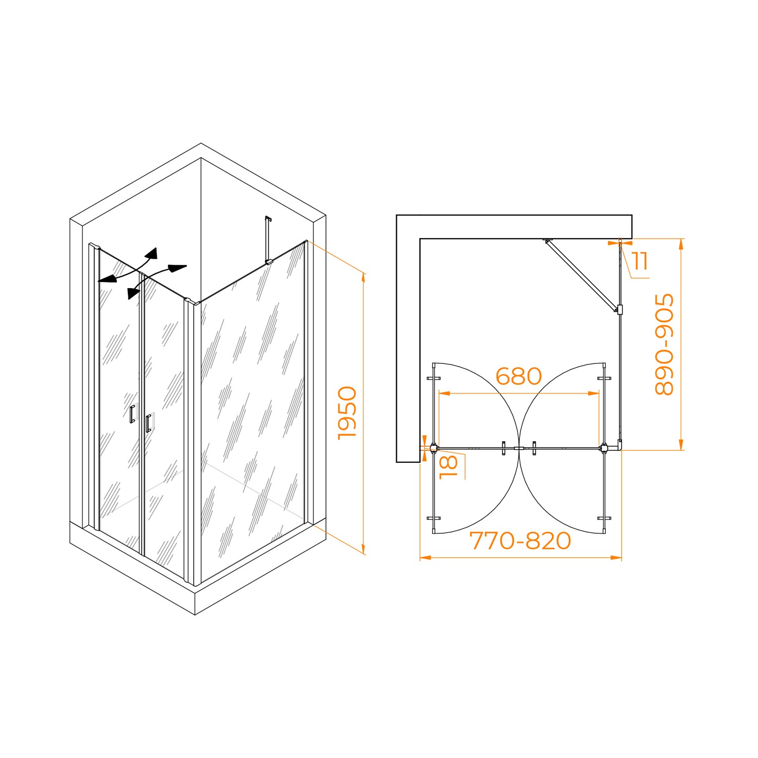 RGW Passage Душевой уголок 80х90х195h см, универсальный, Easy Clean, цвет: хром глянцевый 060814489-11