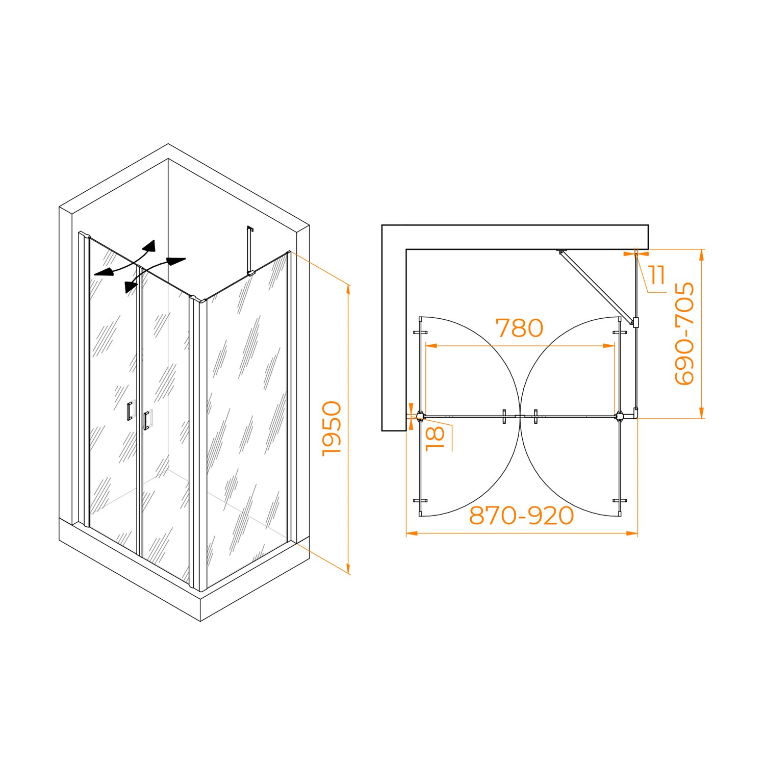 RGW Passage Душевой уголок 90х70х195h см, Easy Clean, стекло прозрачное 6 мм, цвет: хром глянцевый 060814497-11