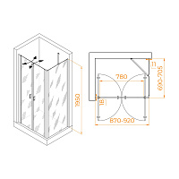 RGW Passage Душевой уголок 90х70х195h см, Easy Clean, стекло прозрачное 6 мм, цвет: хром глянцевый 060814497-11