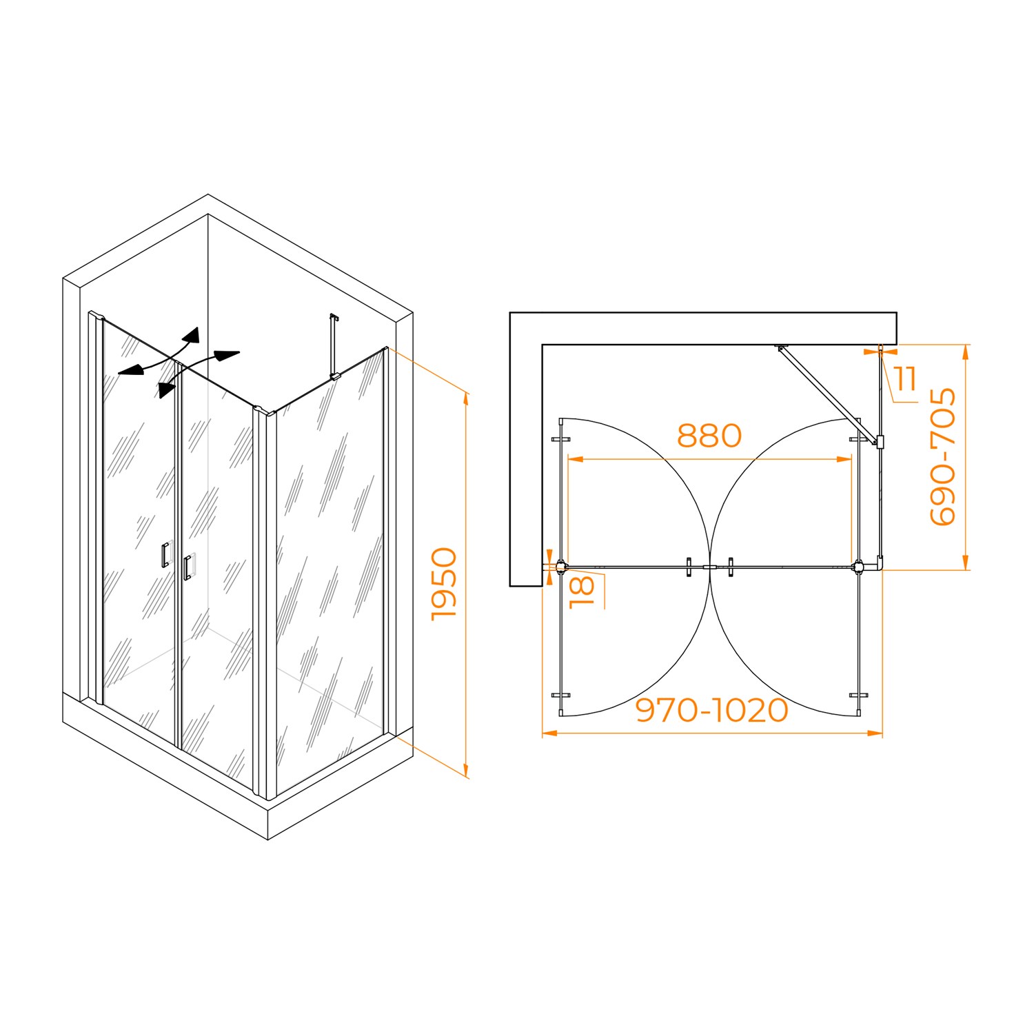 RGW Passage Душевой уголок 100х70х195h см, универсальный, Easy Clean, цвет: хром глянцевый 060814407-11