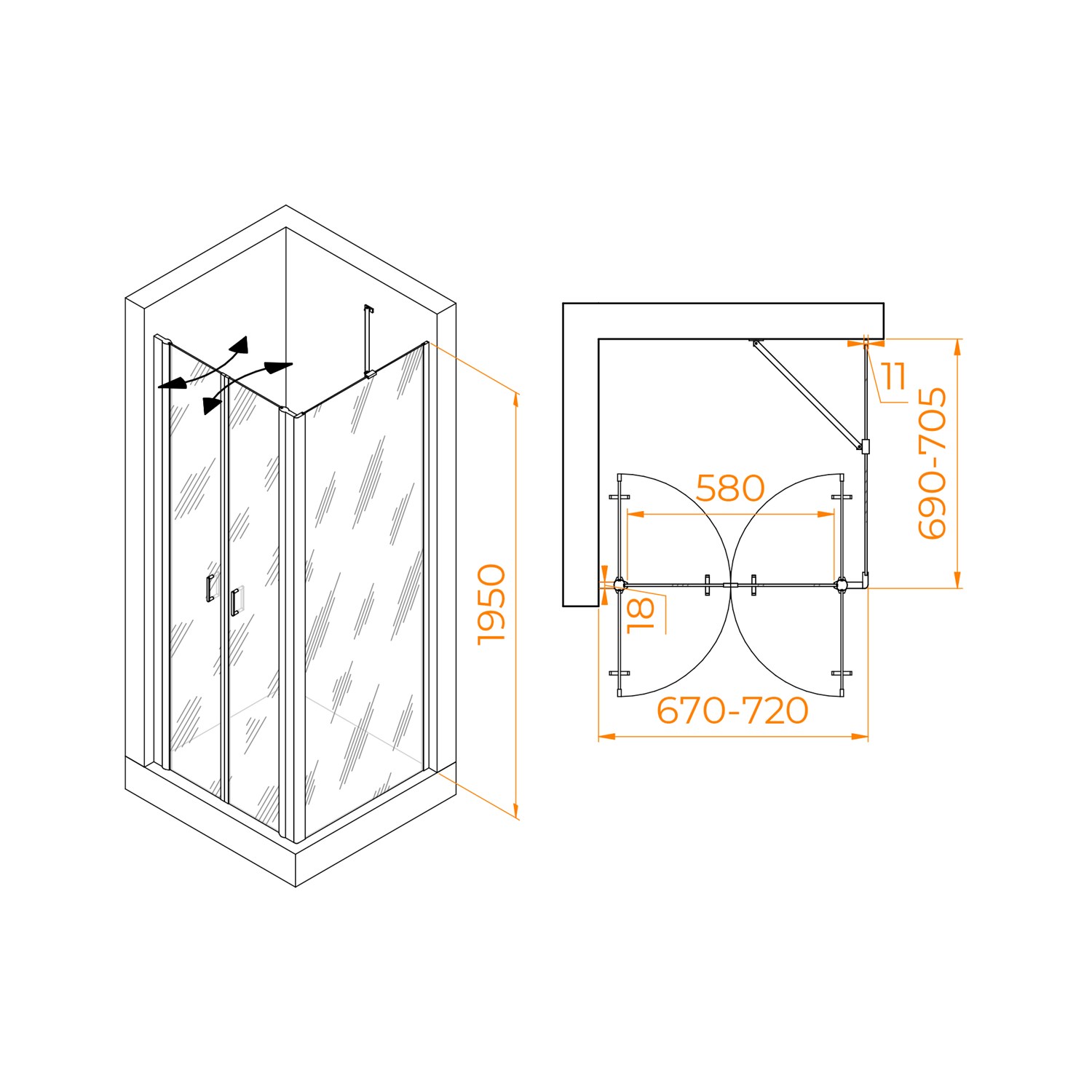 RGW Passage Душевой уголок 70х70х195h см, универсальный, Easy Clean, цвет: хром глянцевый 060813477-11
