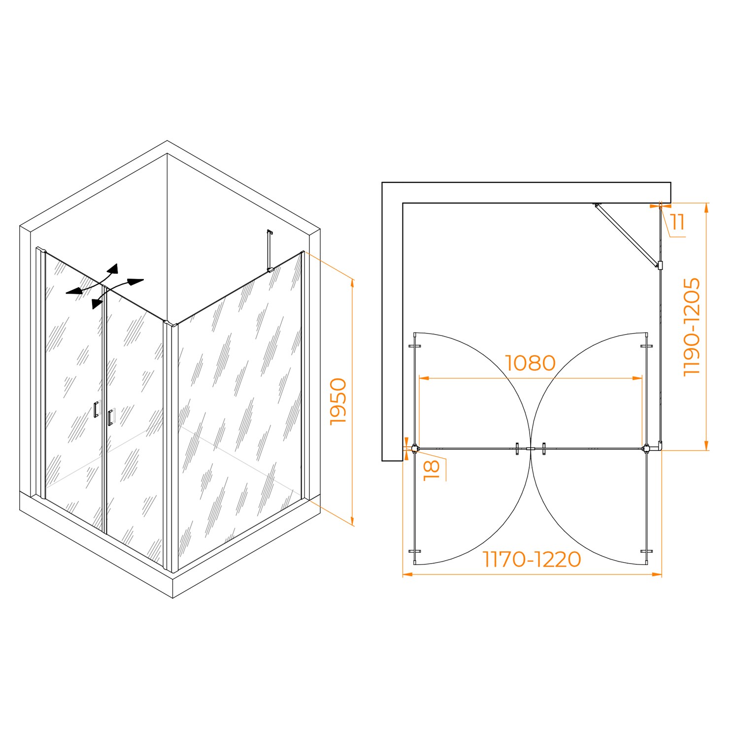RGW Passage Душевой уголок 120х120х195h см, универсальный, Easy Clean, цвет: хром глянцевый 060813422-11