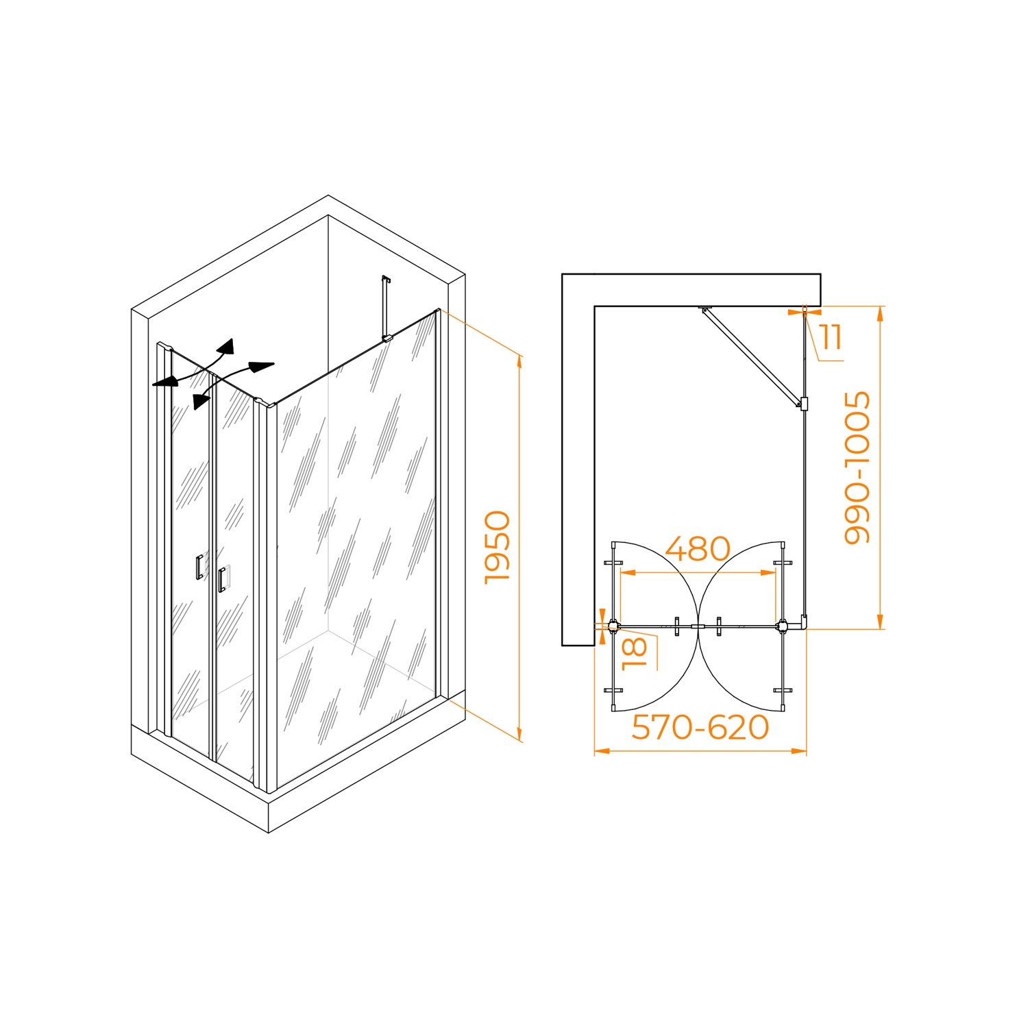 RGW Passage Душевой уголок 60х100х195h см, Easy Clean, стекло прозрачное 6 мм, цвет: черный матовый 060814460-14