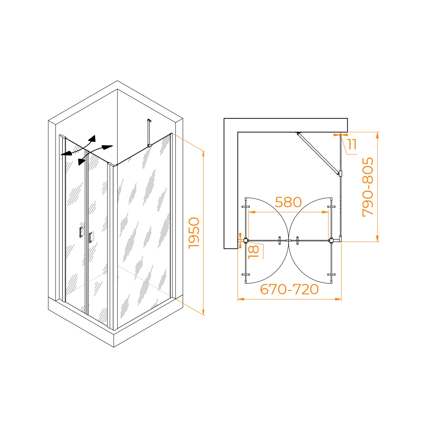 RGW Passage Душевой уголок 70х80х195h см, универсальный, Easy Clean, цвет: черный матовый 060814478-14
