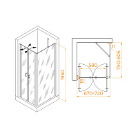 RGW Passage Душевой уголок 70х80х195h см, универсальный, Easy Clean, цвет: черный матовый 060814478-14