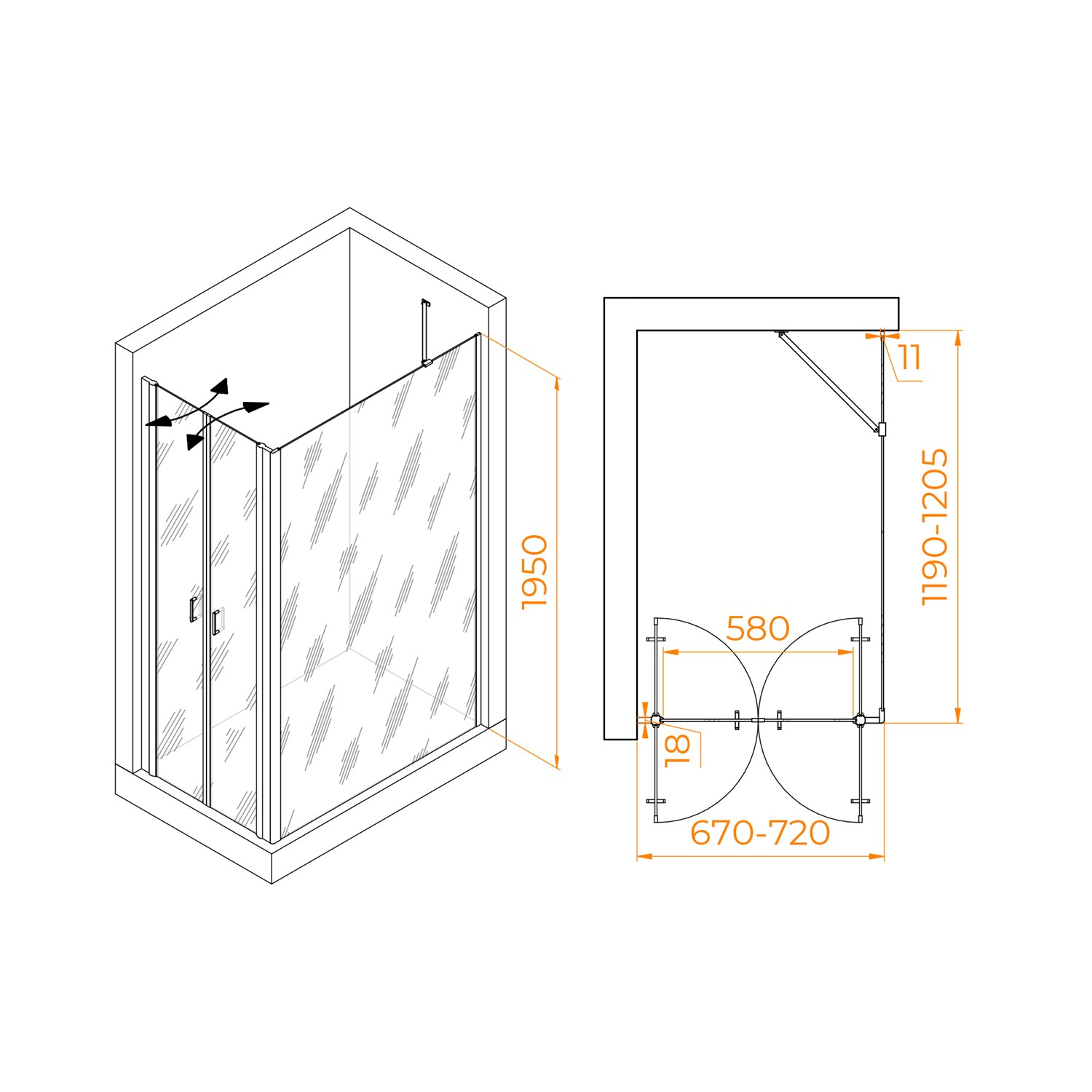 RGW Passage Душевой уголок 70х120х195h см, универсальный, Easy Clean, цвет: черный матовый 060814472-14