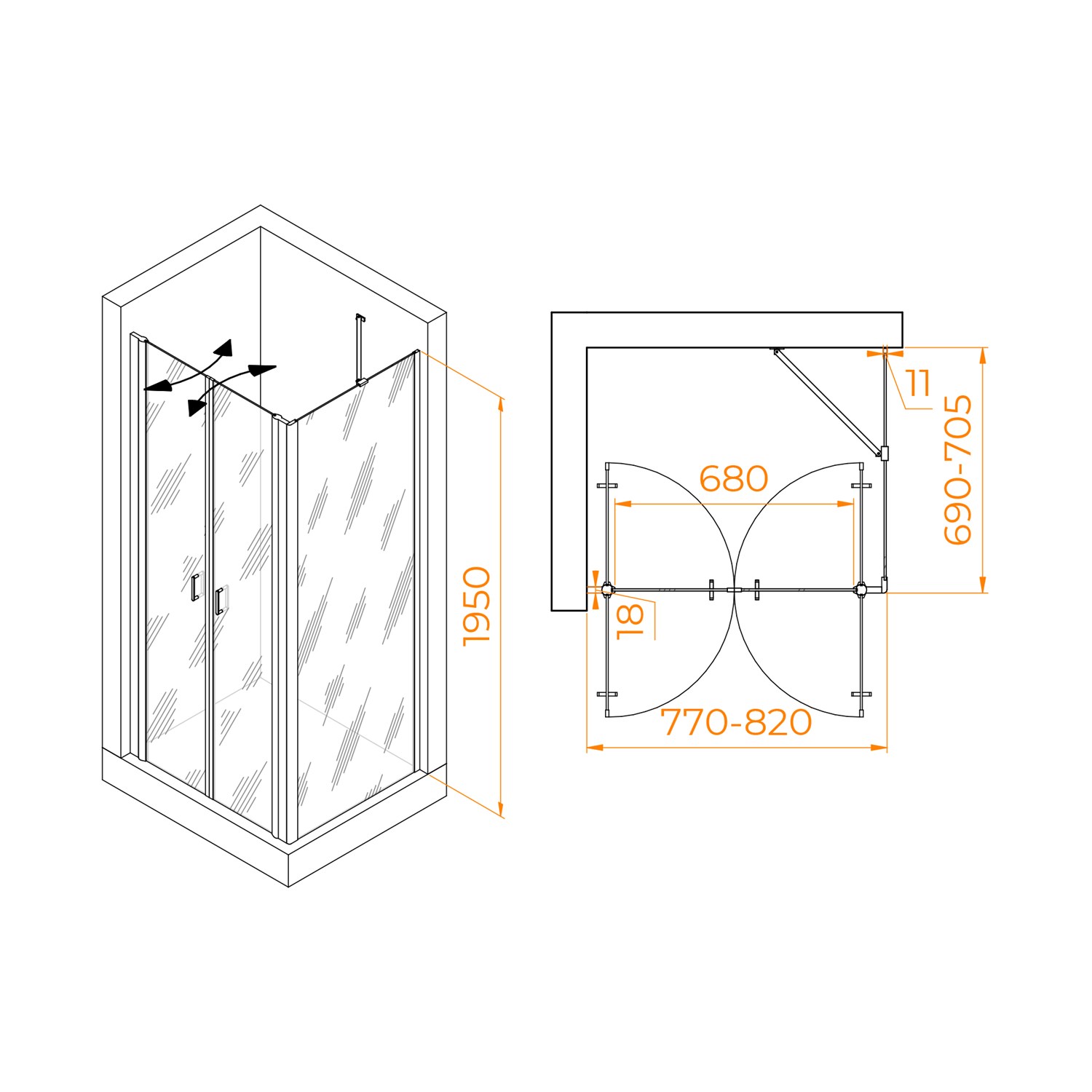 RGW Passage Душевой уголок 80х70х195h см, универсальный, Easy Clean, цвет: черный матовый 060814487-14
