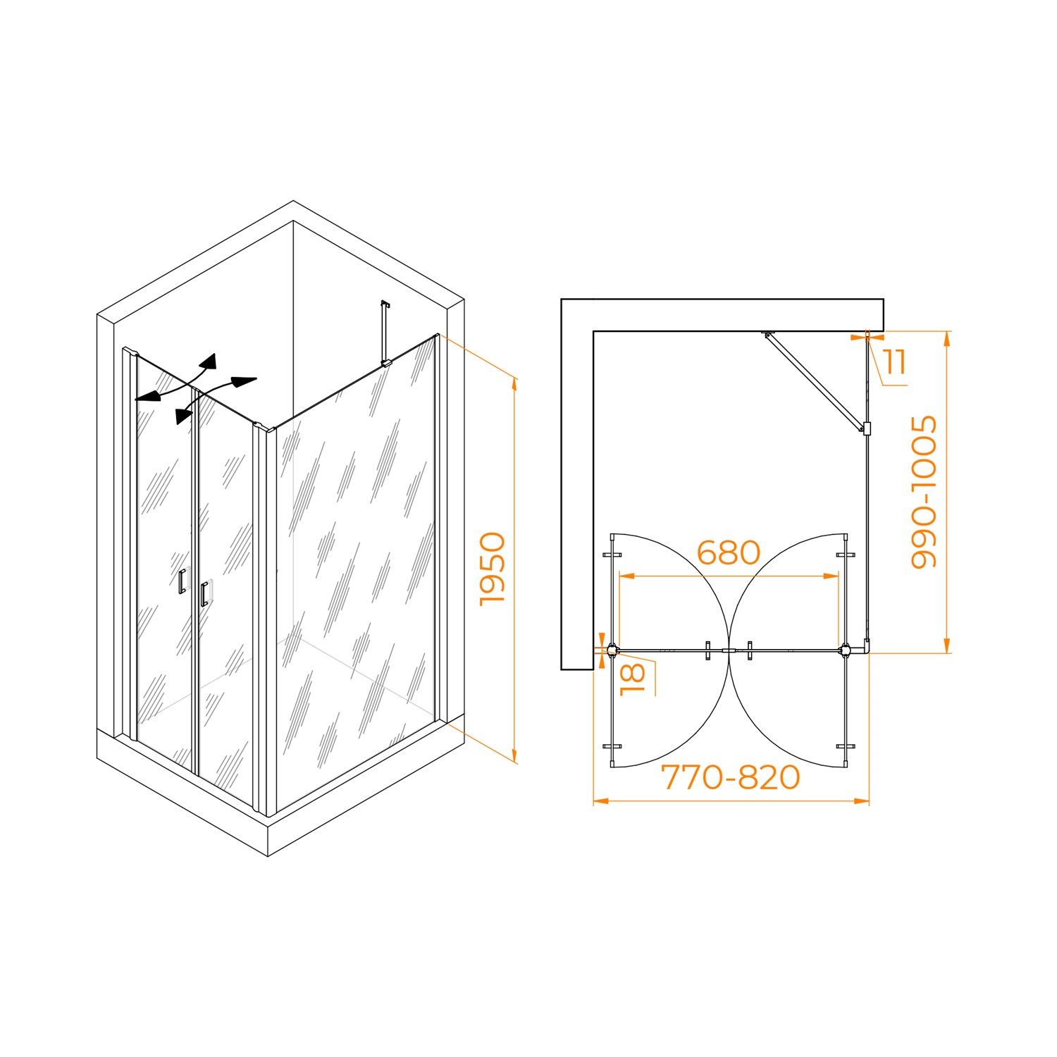RGW Passage Душевой уголок 80х100х195h см, универсальный, Easy Clean, цвет: черный матовый 060814480-14