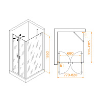 RGW Passage Душевой уголок 80х100х195h см, универсальный, Easy Clean, цвет: черный матовый 060814480-14