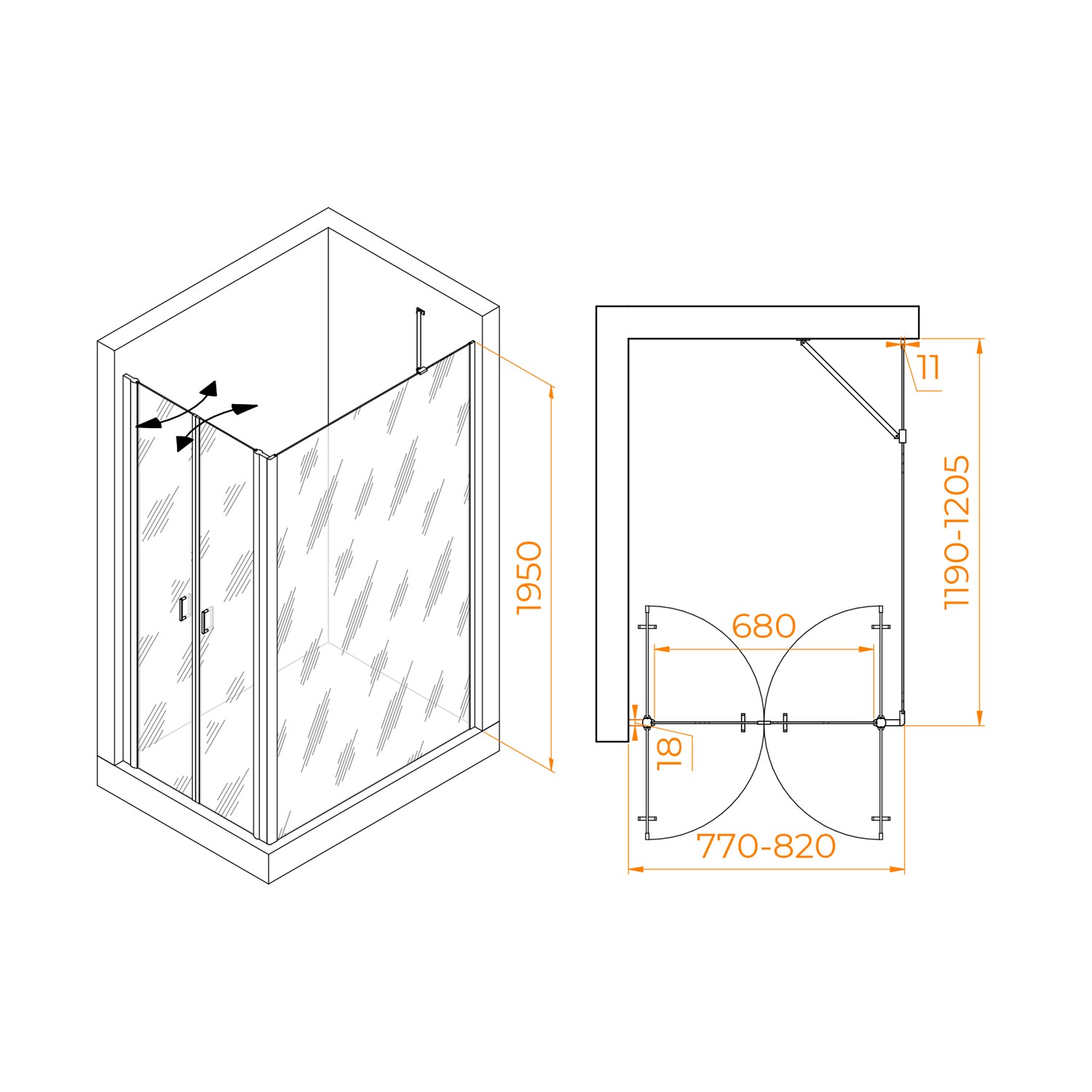 RGW Passage Душевой уголок 80х120х195h см, универсальный, Easy Clean, цвет: черный матовый 060814482-14