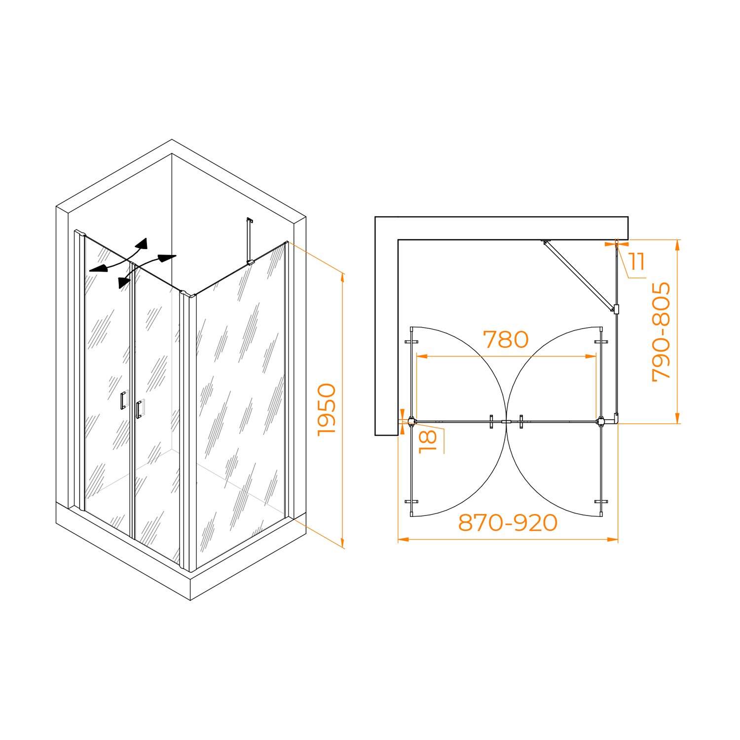 RGW Passage Душевой уголок 90х80х195h см, универсальный, Easy Clean, цвет: черный матовый 060814498-14