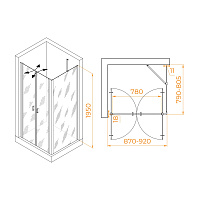 RGW Passage Душевой уголок 90х80х195h см, универсальный, Easy Clean, цвет: черный матовый 060814498-14