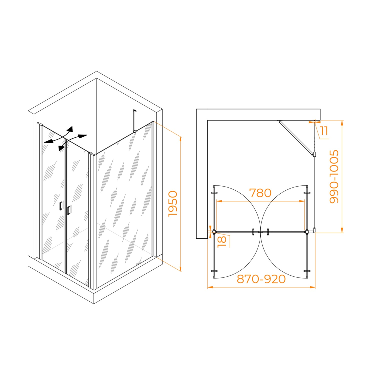 RGW Passage Душевой уголок 90х100х195h см, универсальный, Easy Clean, цвет: черный матовый 060814490-14