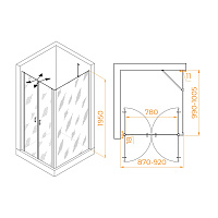 RGW Passage Душевой уголок 90х100х195h см, универсальный, Easy Clean, цвет: черный матовый 060814490-14