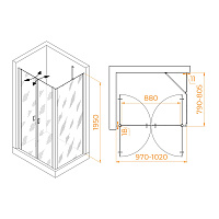 RGW Passage Душевой уголок 100х80х195h см, универсальный, Easy Clean, цвет: черный матовый 060814408-14