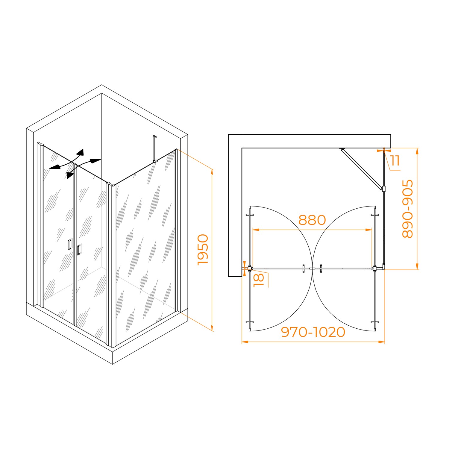 RGW Passage Душевой уголок 100х90х195h см, универсальный, Easy Clean, цвет: черный матовый 060814409-14