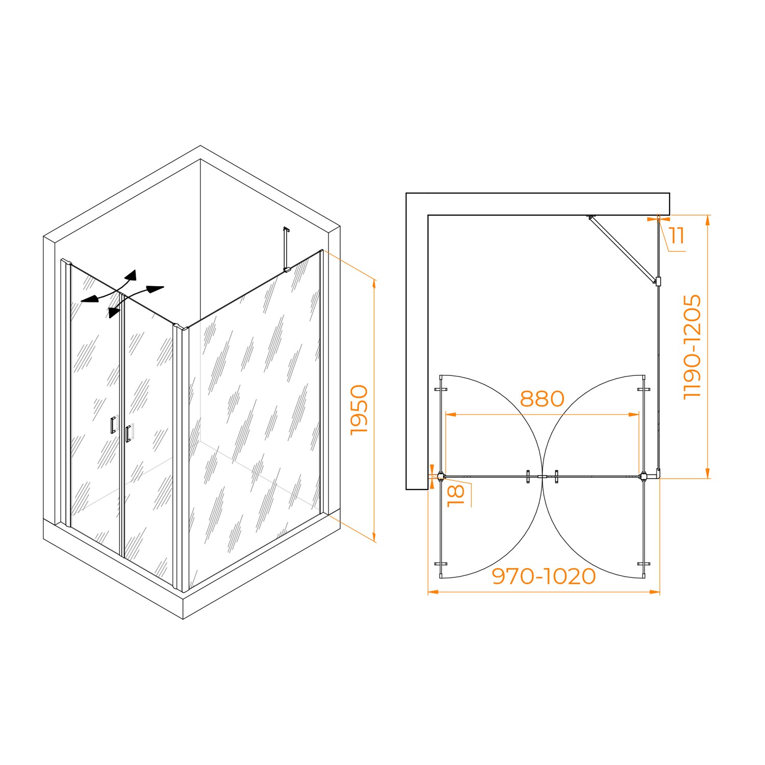 RGW Passage Душевой уголок 100х120х195h см, Easy Clean, стекло прозрачное 6 мм, цвет: черный матовый 060814402-14