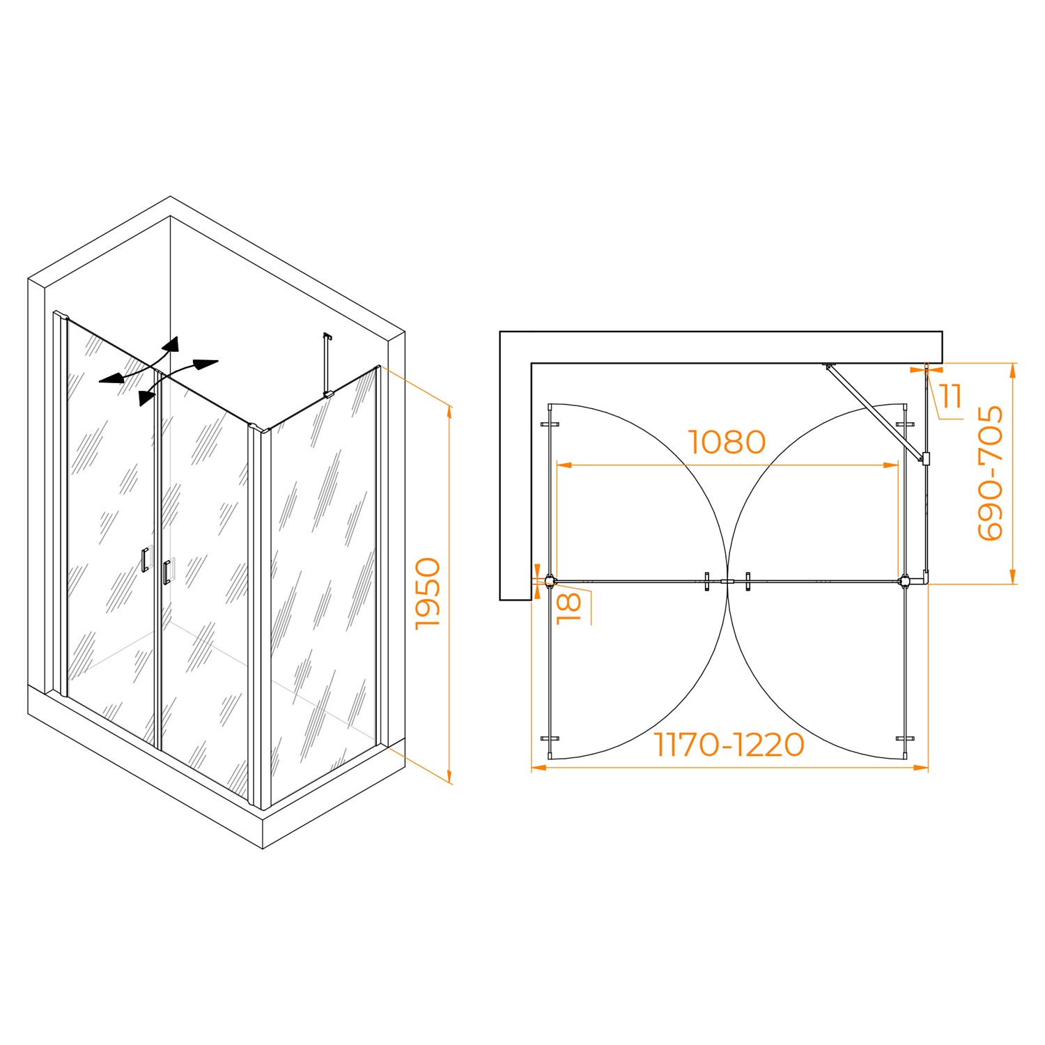 RGW Passage Душевой уголок 120х70х195h см, универсальный, Easy Clean, цвет: черный матовый 060814427-14