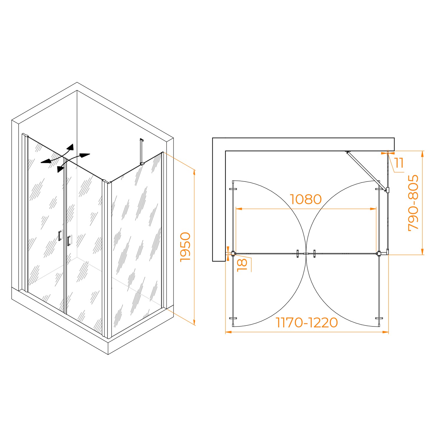 RGW Passage Душевой уголок 120х80х195h см, универсальный, Easy Clean, цвет: черный матовый 060814428-14